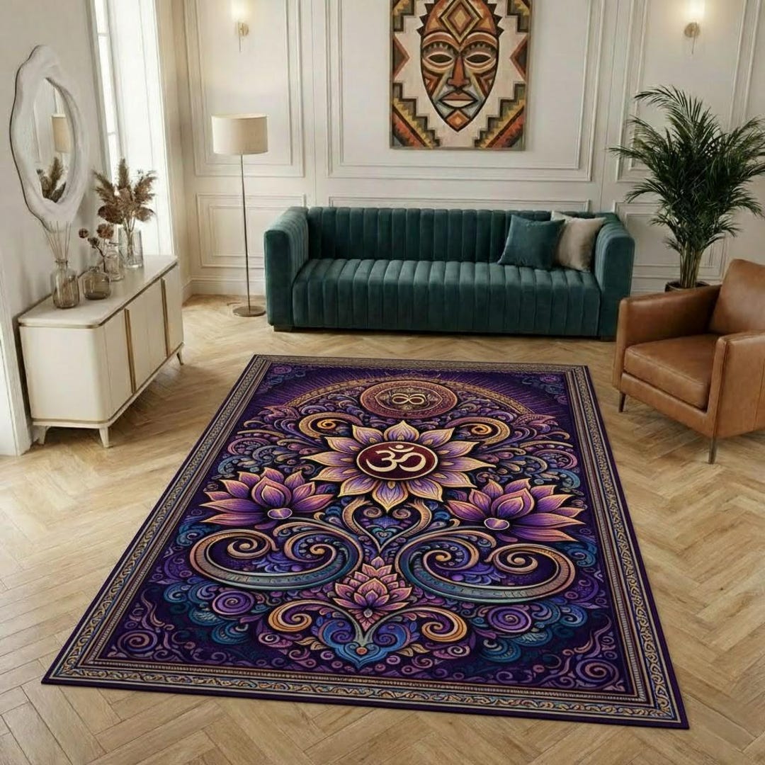 Om Mandala Lotus Spiritual Area Rug - Etsy