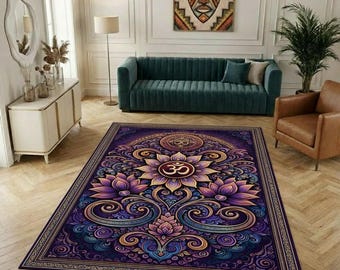 Om Mandala Lotus Spiritual Area Rug