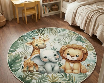 Alfombra redonda de safari para habitación de bebé, alfombra de jungla para habitación de bebé