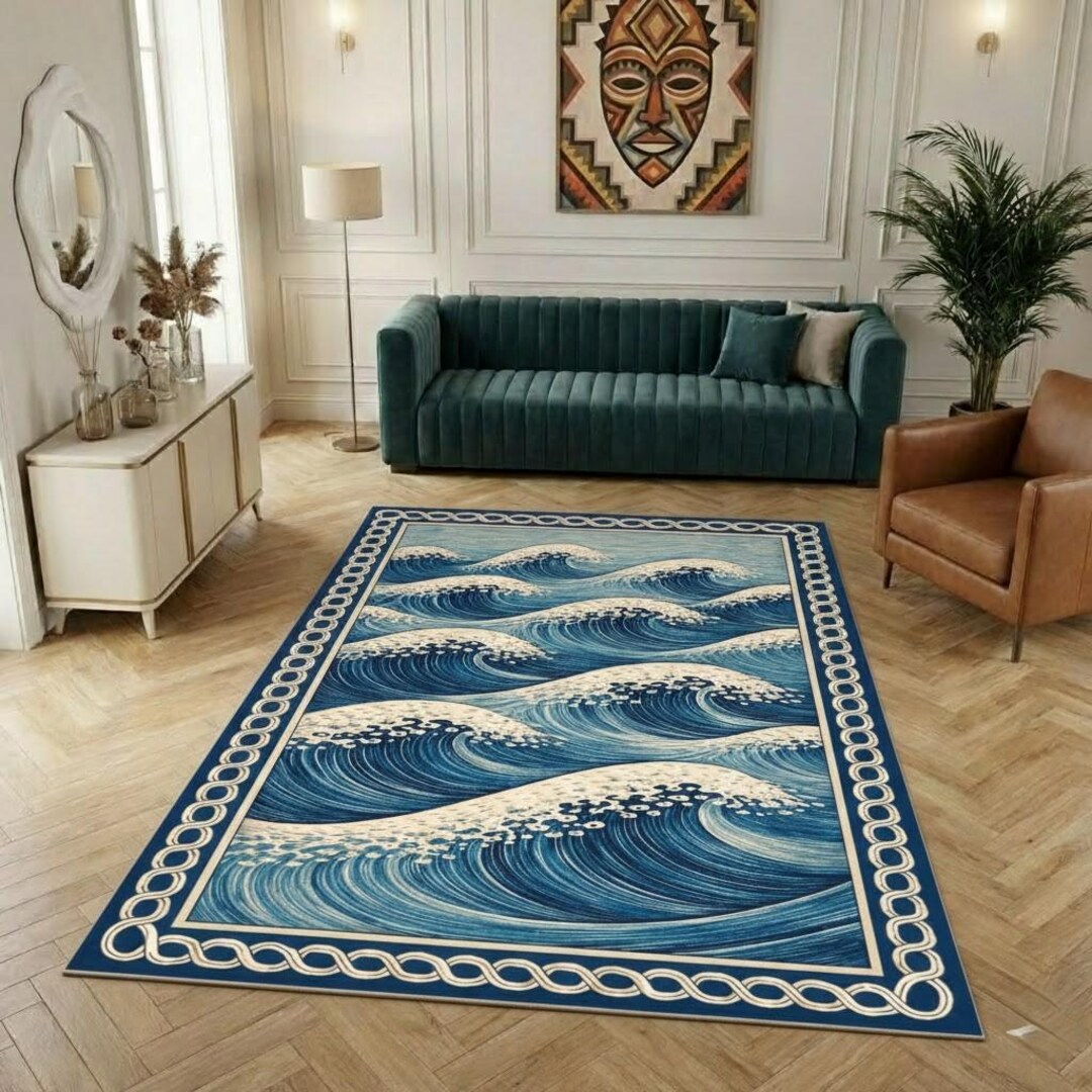 Ocean Wave Pattern Rug Blue Nautical Area Rug - Etsy