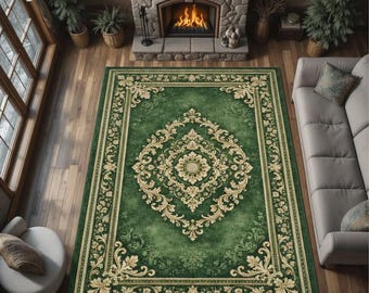 Green Classic Medallion Floral Area Rug