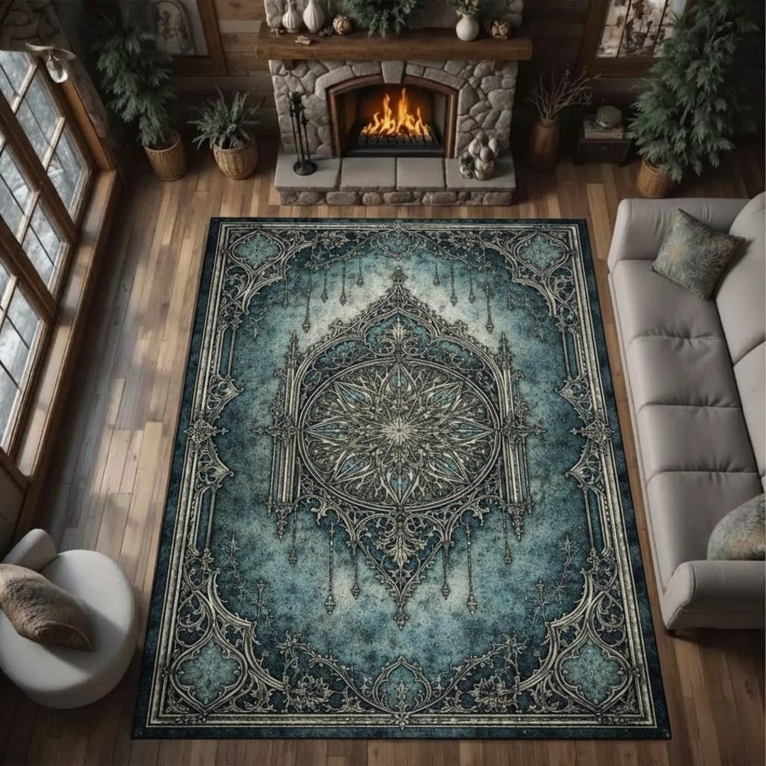 Gothic Patina Blue Mandala Rug Vertical Area Rug - Etsy
