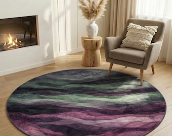 Abstract Round Area Rug, Modern Watercolor Wave Carpet