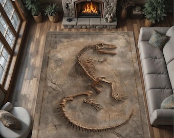 Dinosaur Fossil Area Rug, Jurassic Skeleton Kids Room Carpet