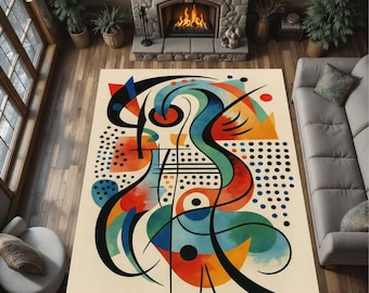 Abstract Art Area Rug, Modern Colorful Geometric Carpet, Contemporary Home Decor