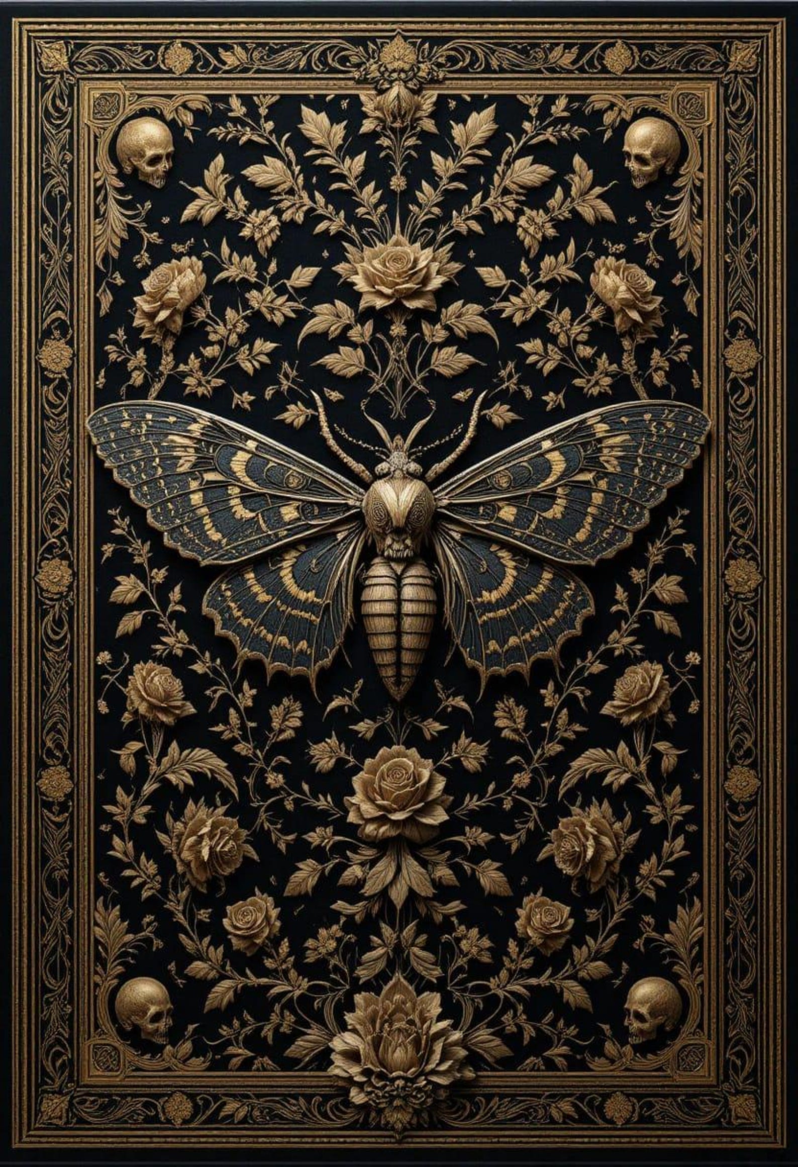 Gothic Moth Skull Floral Rug, Dark Gold Vintage Area Carpet - Etsy