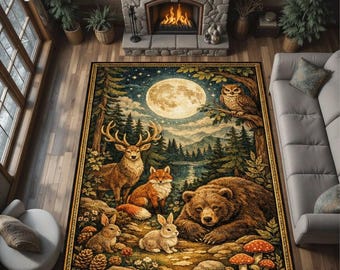 Forest Animals Moon Rug Woodland Nursery Area Carpet