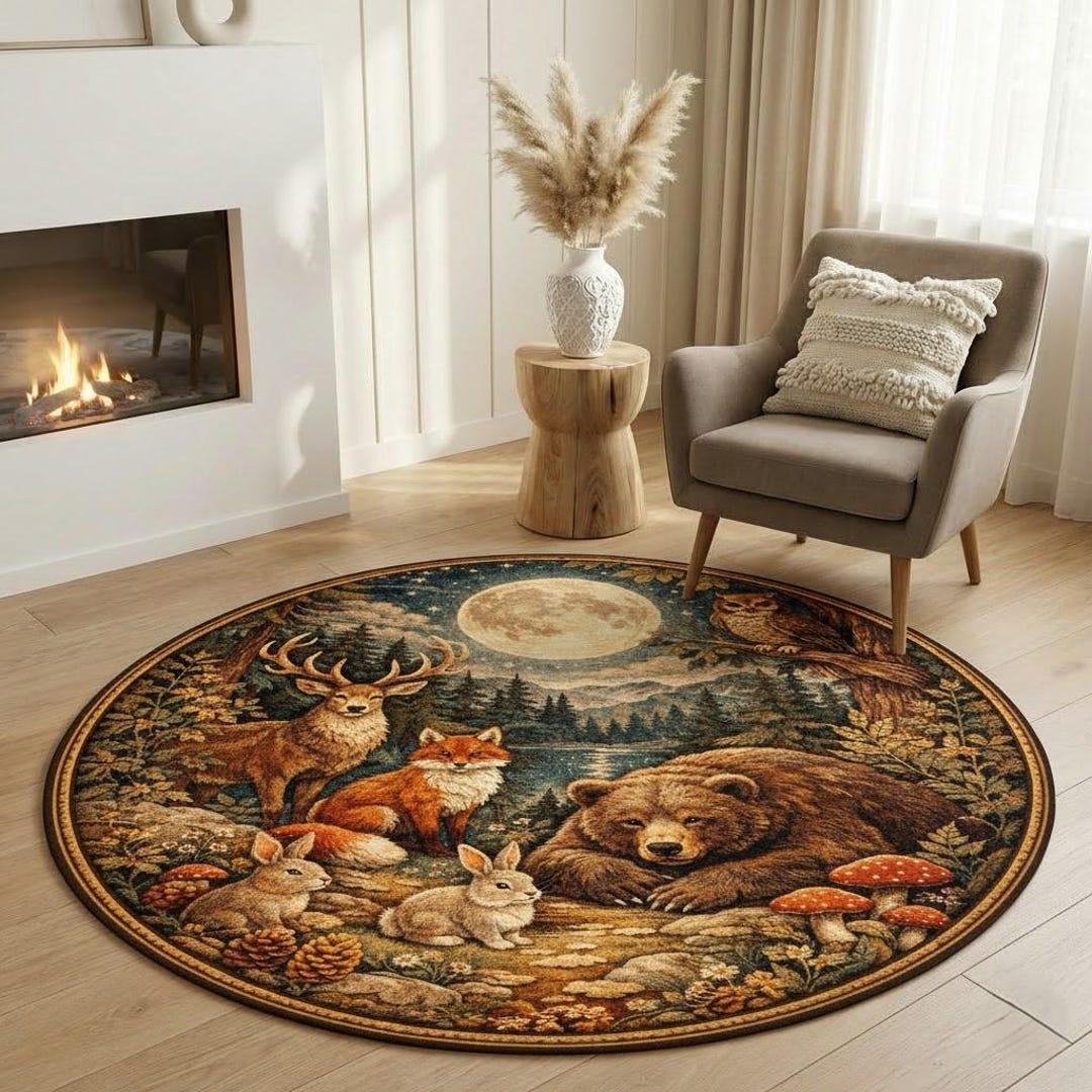 Small Round Forest Rug Round Forest Animals Rug Moon Woodland Nursery Carpet - Etsy