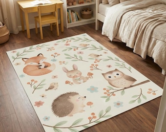 Woodland Animals Kids Nursery Area Rug