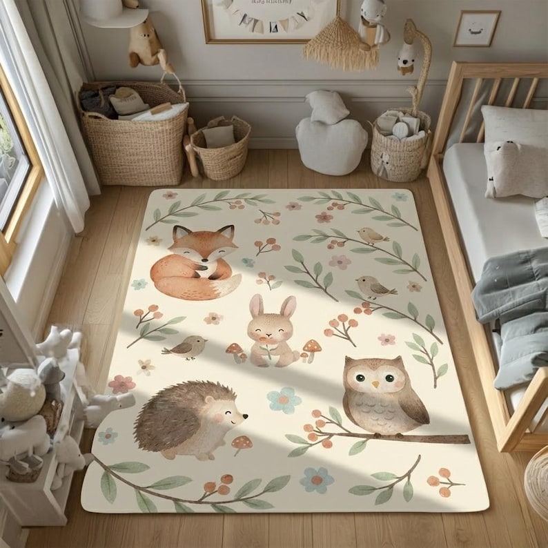 Hedgehog Rug Woodland Animals Kids Nursery Area Rug - Etsy