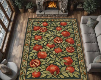 Granatapfel Botanischer Teppich Vintage Blumenteppich