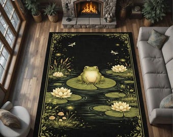 Frog Lily Pad Area Rug, Botanical Pond, Cottagecore Decor