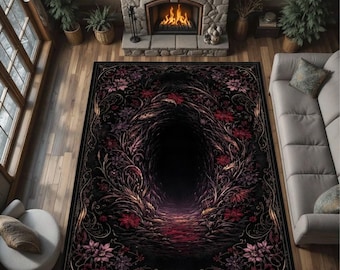 Dark Gothic Floral Rug, Victorian Home Decor, Polyester Area Rug