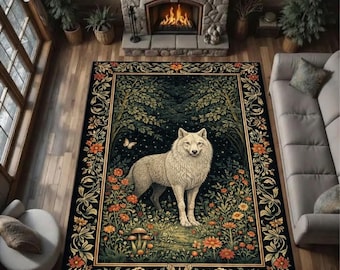 Gothic Wolf Teppich Botanischer Wald Wandteppich