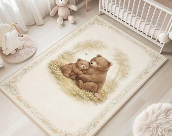 Alfombra infantil con diseño de familia de osos, con animales del bosque