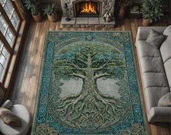 Celtic Tree of Life Rug, Ornate Knotwork Area Carpet
