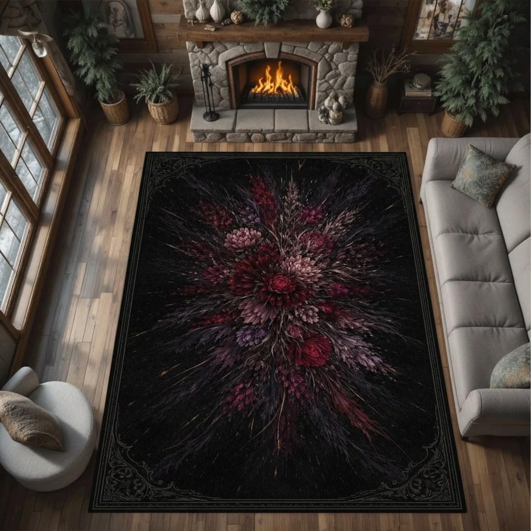 Goth Rug Background Dark Gothic Floral Area Rug, Victorian Botanical Print - Etsy