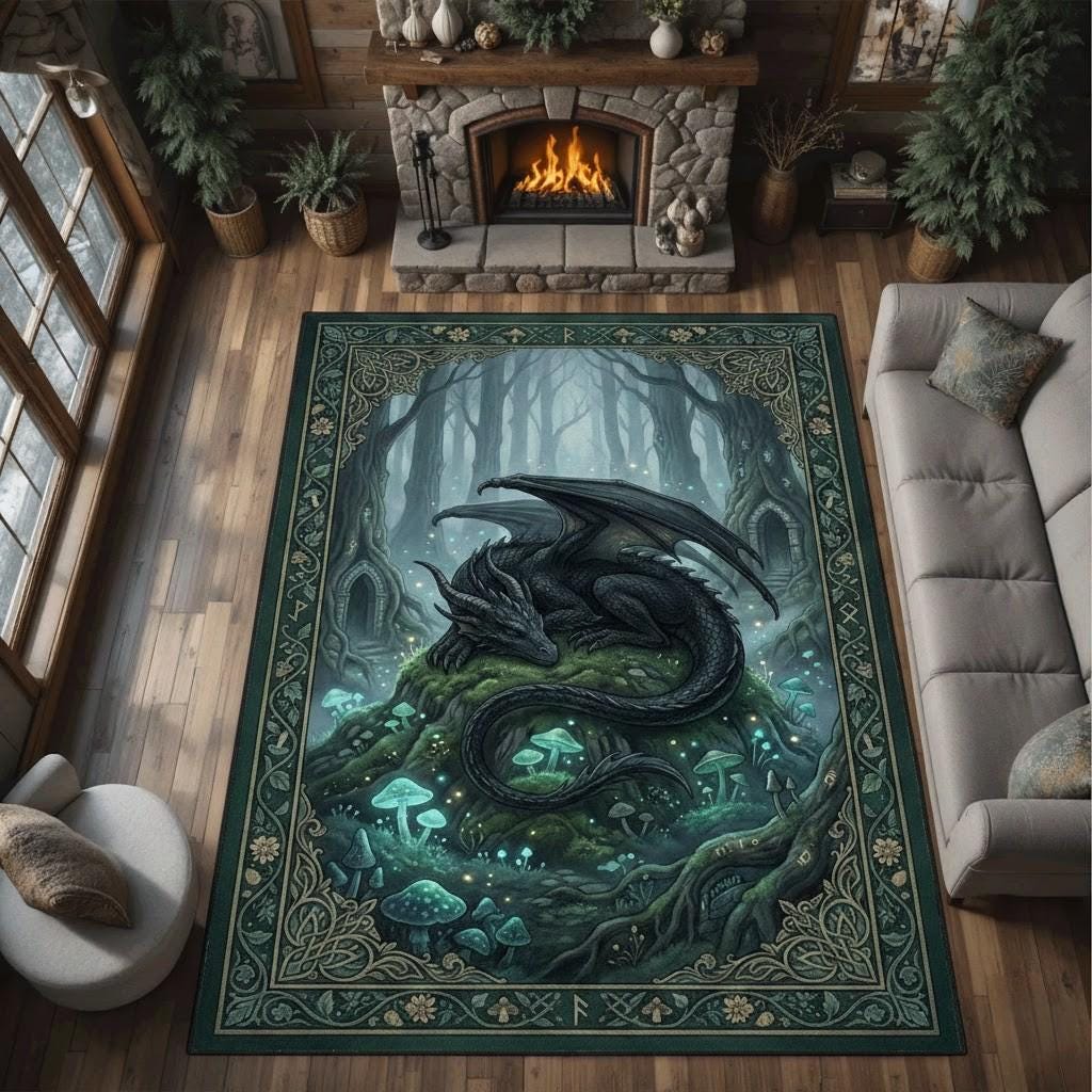 Dragon Forest Rug, Fantasy Mythical Botanical Area Carpet - Etsy