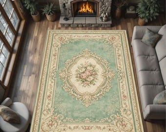 Vintage Floral Medallion Area Rug French Style Carpet