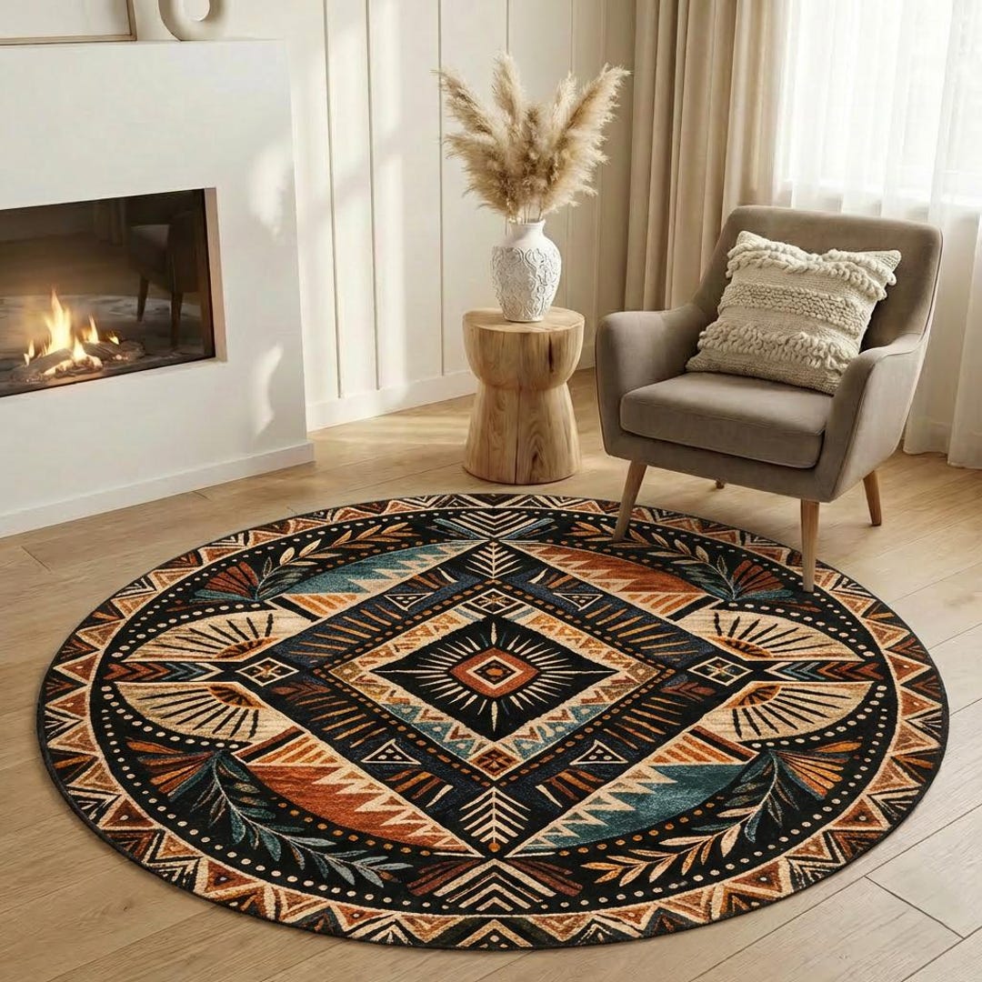 Boho Tribal Round Rug, Aztec Geometric Area Carpet - Etsy