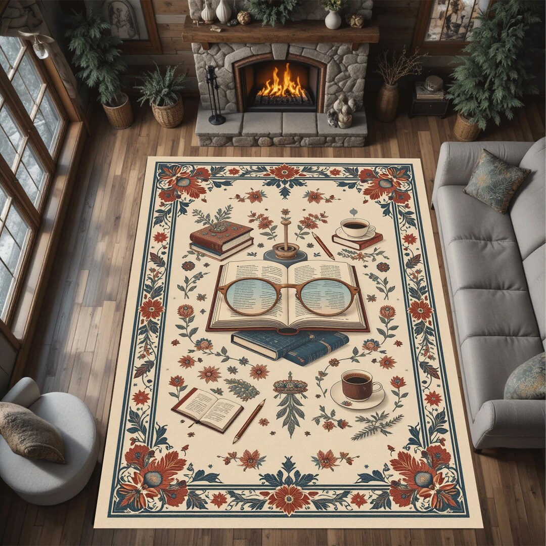 Reading Den Rug Book Lover Vintage Reading Rug, Cozy Library Coffee Carpet - Etsy