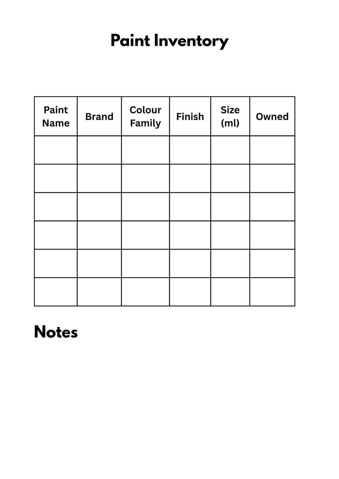 Paint Roster Paint Inventory Printable A4 - Etsy