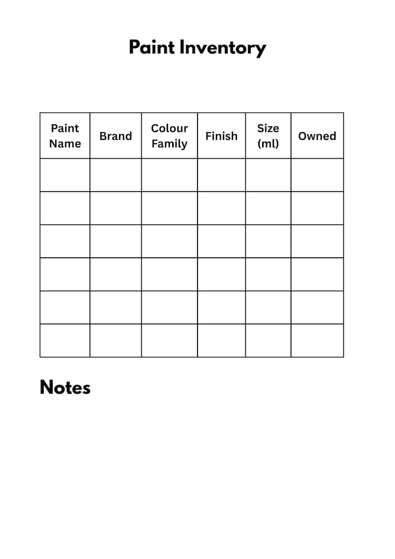 Paint Inventory.pdf Paint Inventory Printable A4 - Etsy