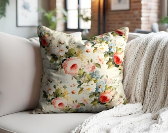 Floral Throw Pillow Cover – Vintage Rose, Farmhouse Decor