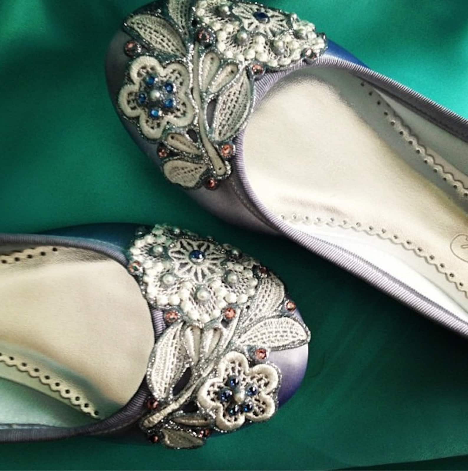 dragonfly french knot lace bridal ballet flats wedding shoes - all full sizes - pick your own shoe color and crystal color