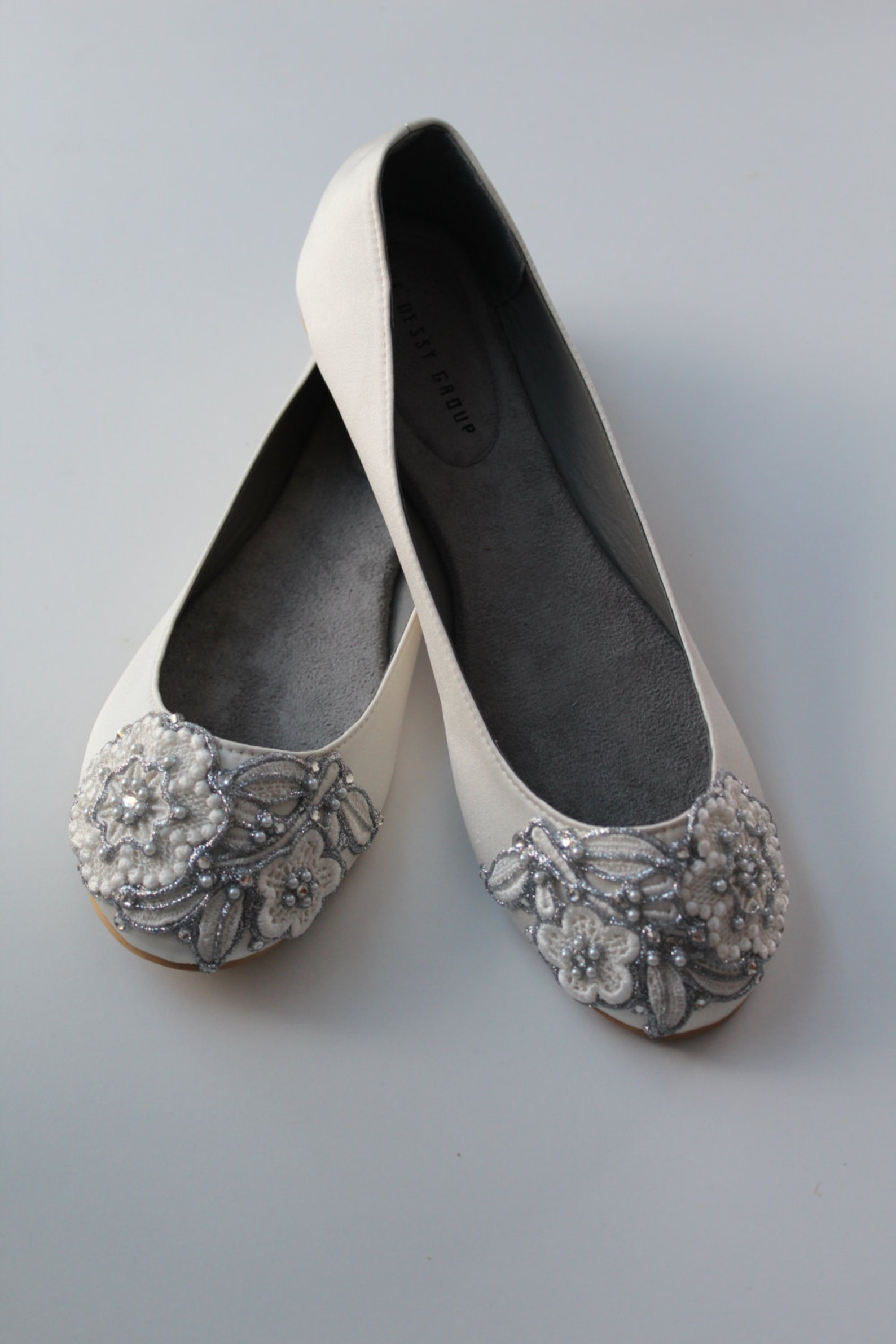 french knot lace bridal ballet flats wedding shoes - all full sizes - pick your own shoe color and crystal color