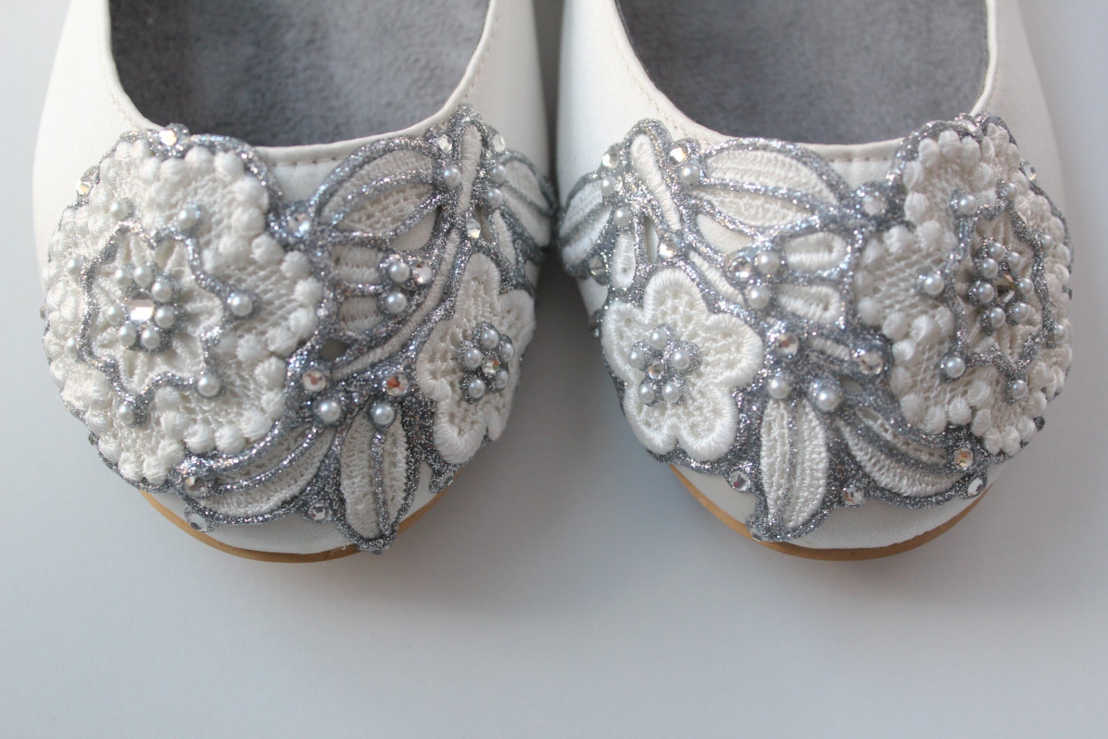 french knot lace bridal ballet flats wedding shoes - all full sizes - pick your own shoe color and crystal color