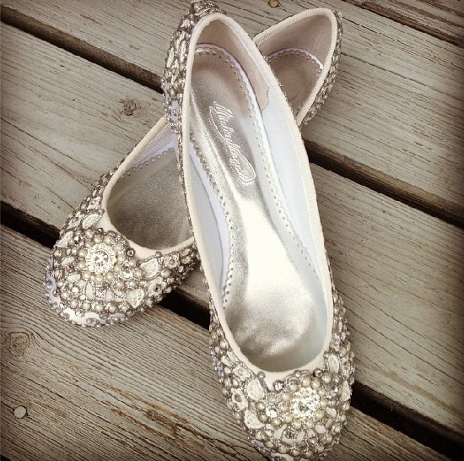 pearl vine bridal ballet flats wedding shoes - any size - pick your own shoe color and crystal color