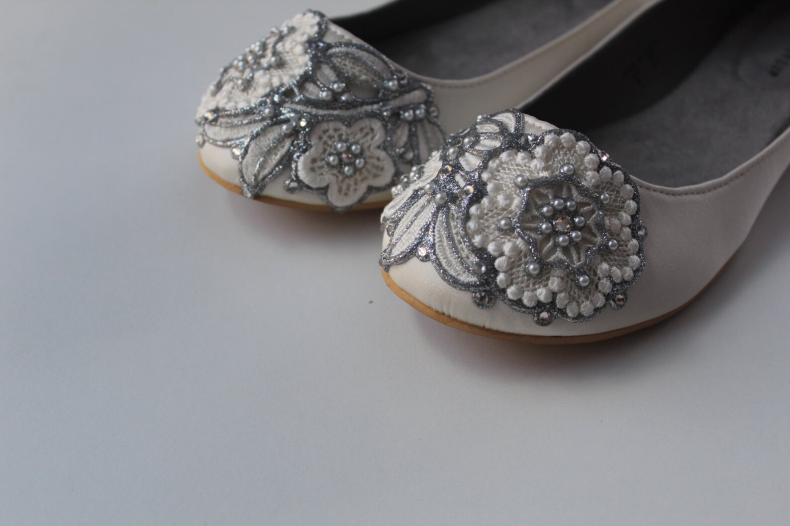 french knot lace bridal ballet flats wedding shoes - all full sizes - pick your own shoe color and crystal color