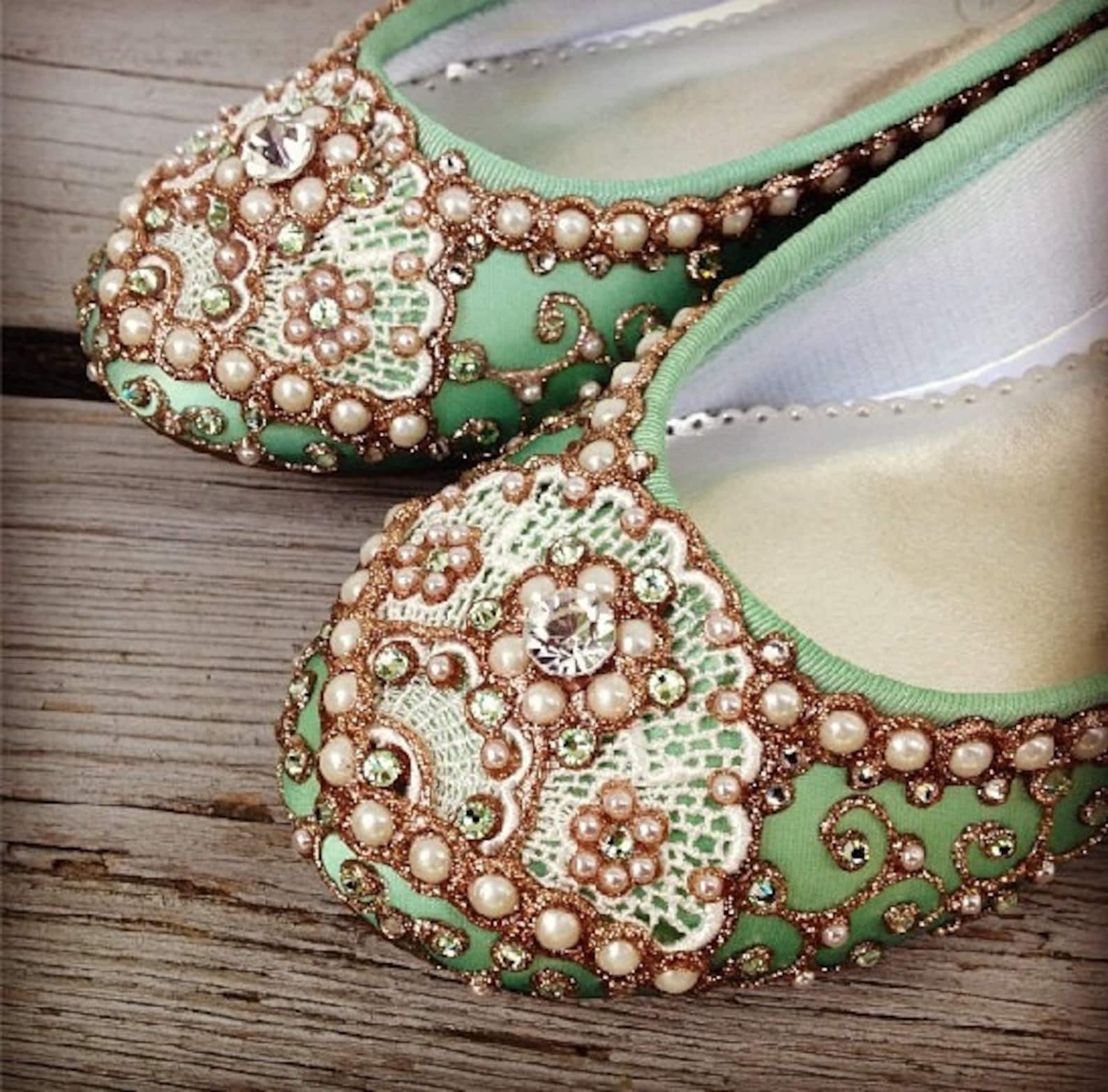 golden vines bridal ballet flats wedding shoes - any size - pick your own shoe color and crystal color