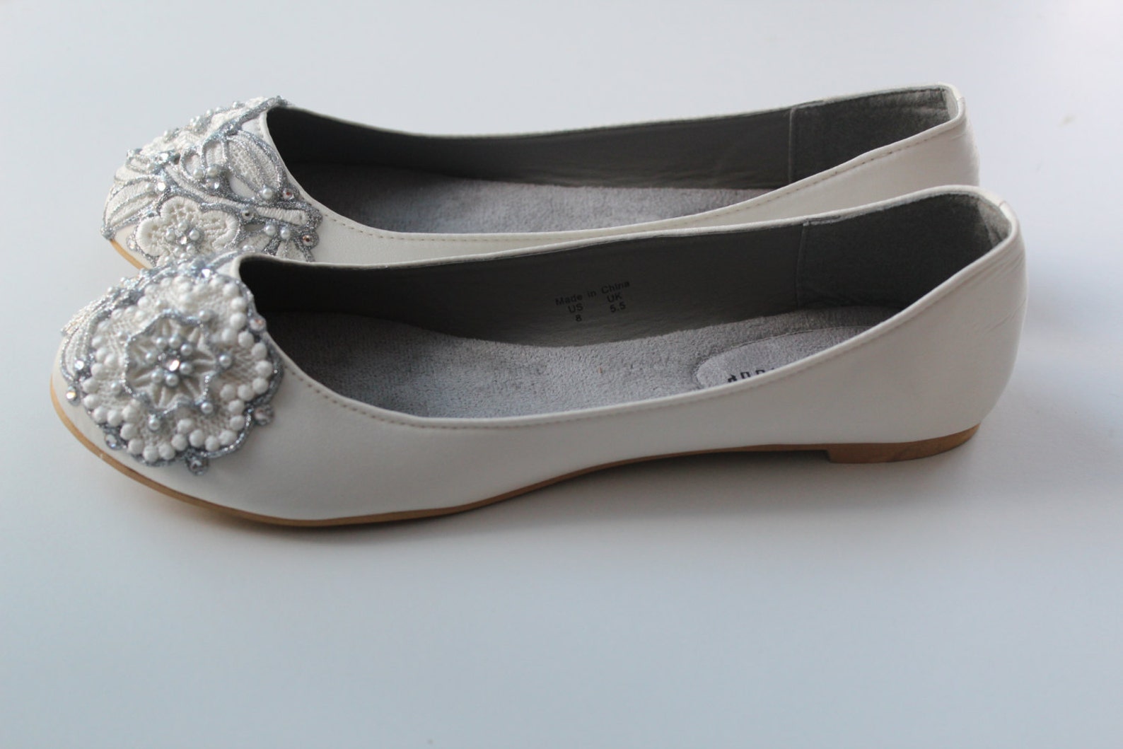 french knot lace bridal ballet flats wedding shoes - all full sizes - pick your own shoe color and crystal color