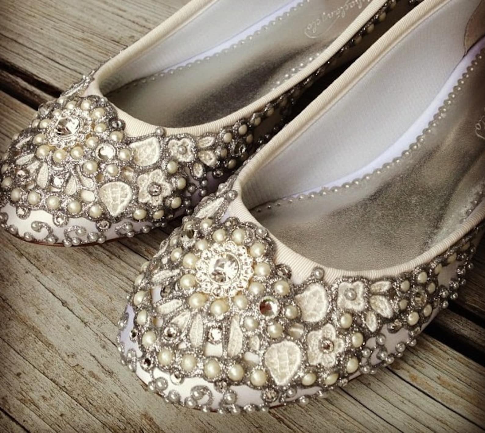 pearl vine bridal ballet flats wedding shoes - any size - pick your own shoe color and crystal color