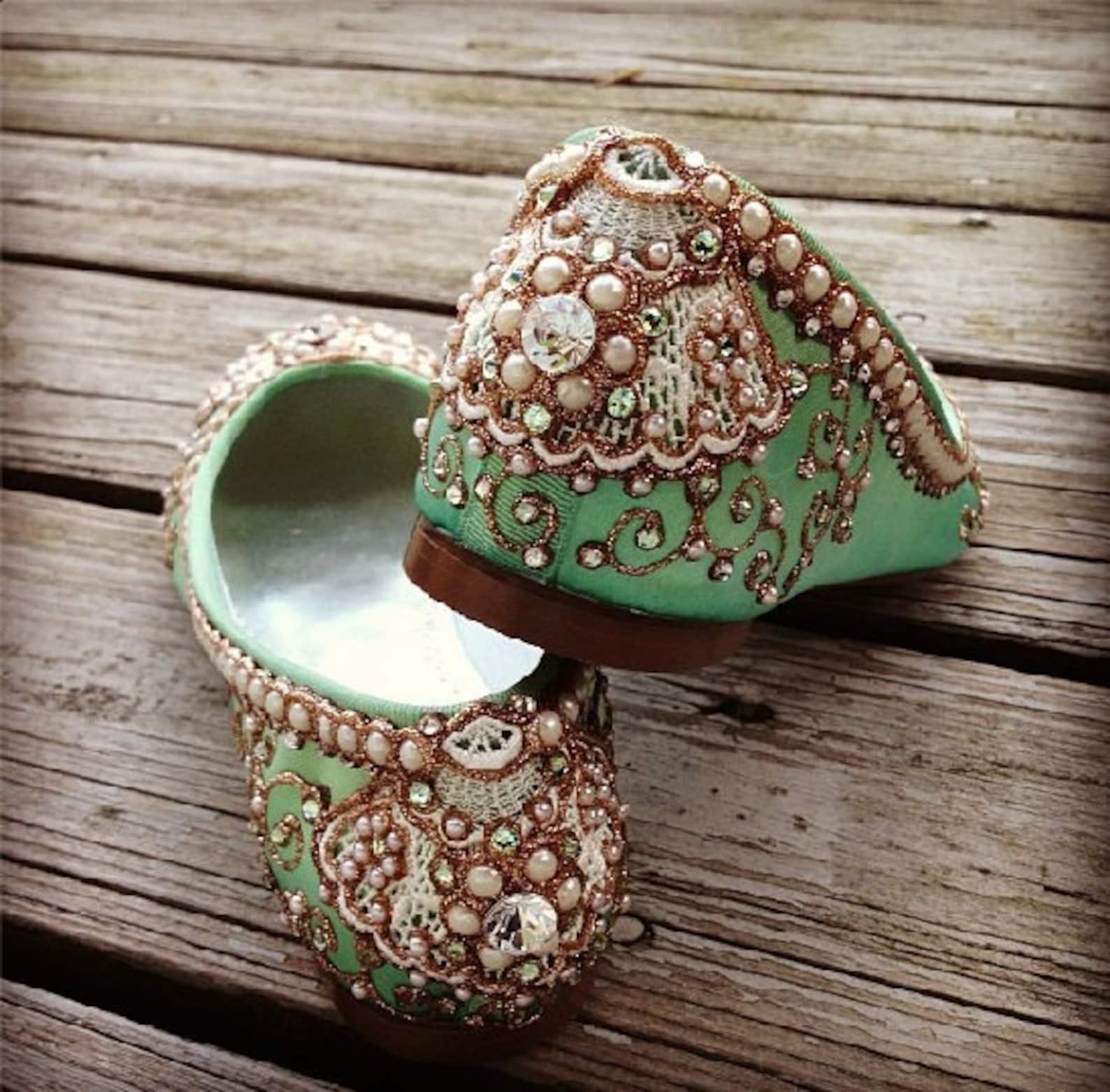 golden vines bridal ballet flats wedding shoes - any size - pick your own shoe color and crystal color