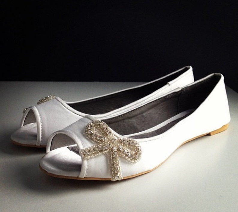 Lily Bow Open Toe Ballet Flats Wedding Shoes All Full