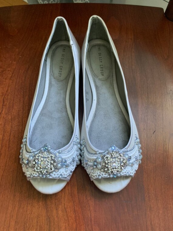 silver flat peep toe shoes