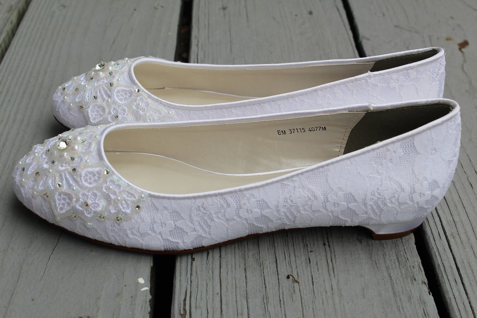 shimmer lace bridal ballet flats wedding shoes - any size - pick your own crystal color