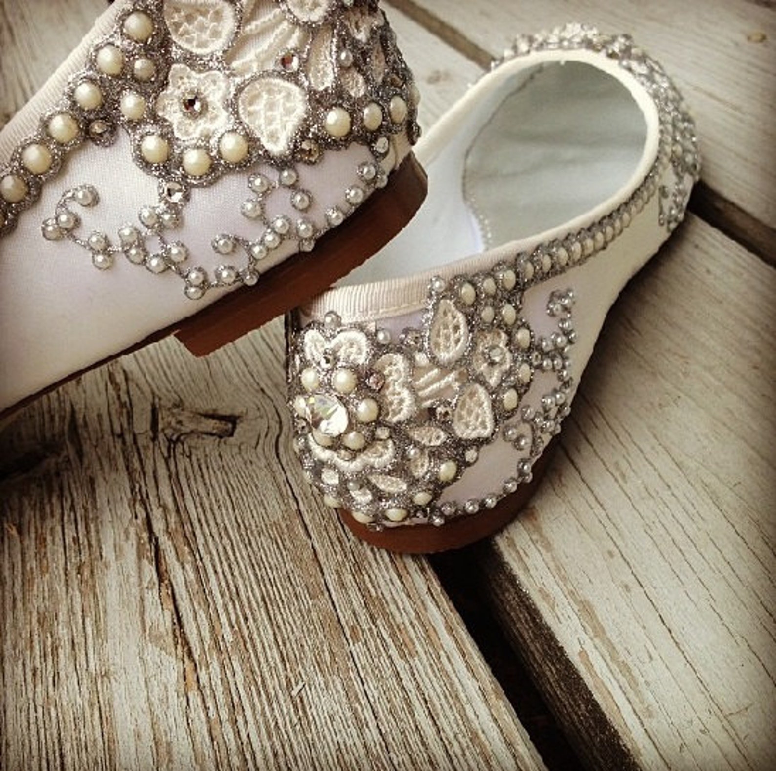 pearl vine bridal ballet flats wedding shoes - any size - pick your own shoe color and crystal color