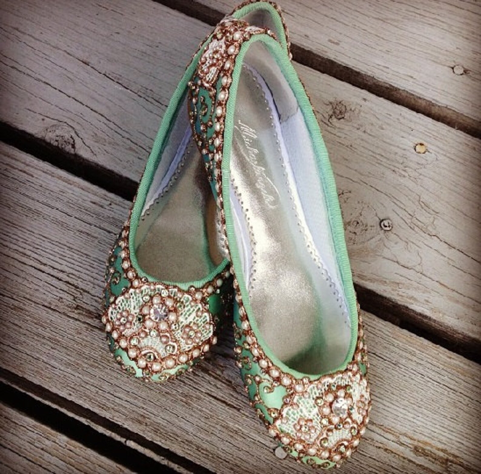golden vines bridal ballet flats wedding shoes - any size - pick your own shoe color and crystal color