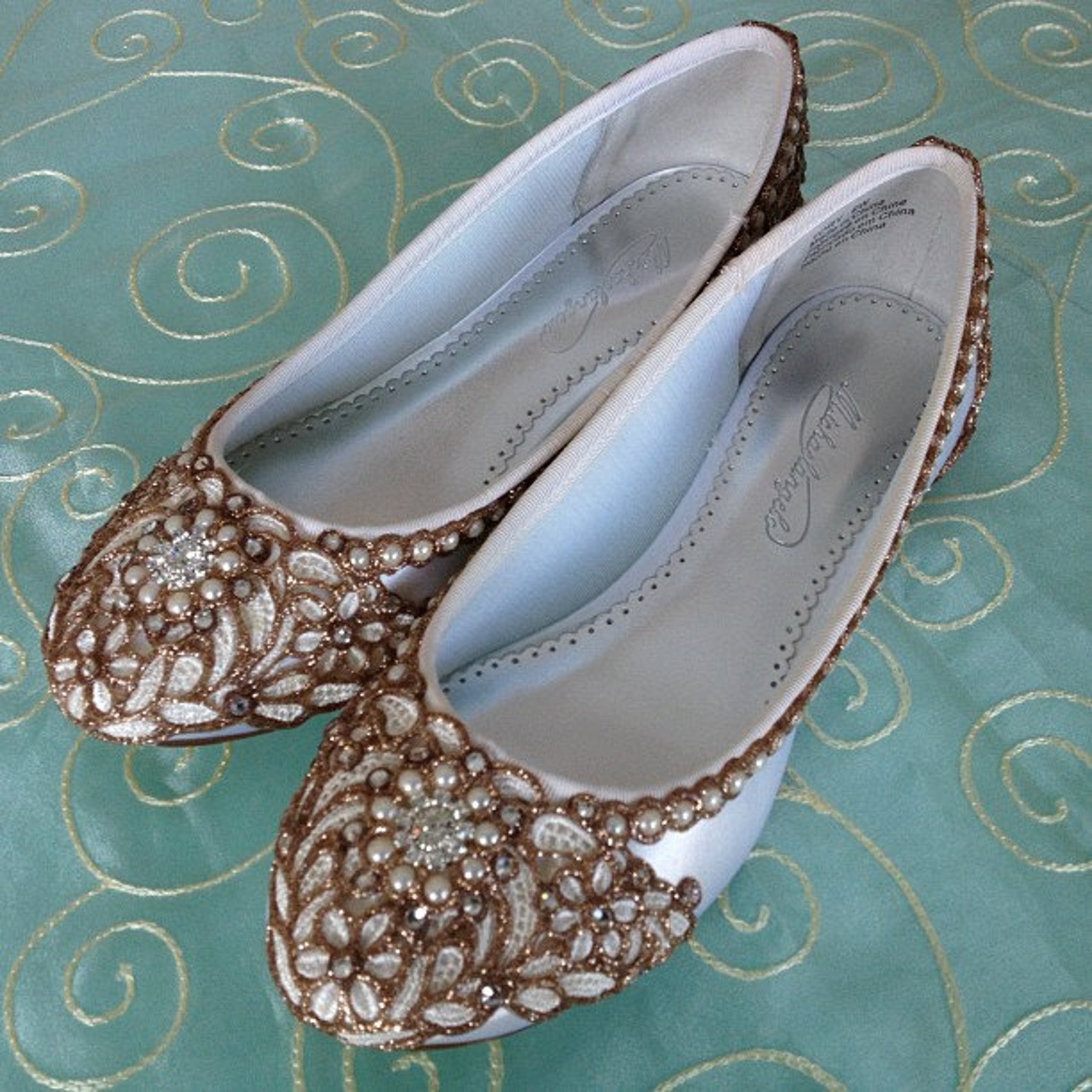 ivory petals bridal ballet flats- any size - pick your own shoe color and crystal color