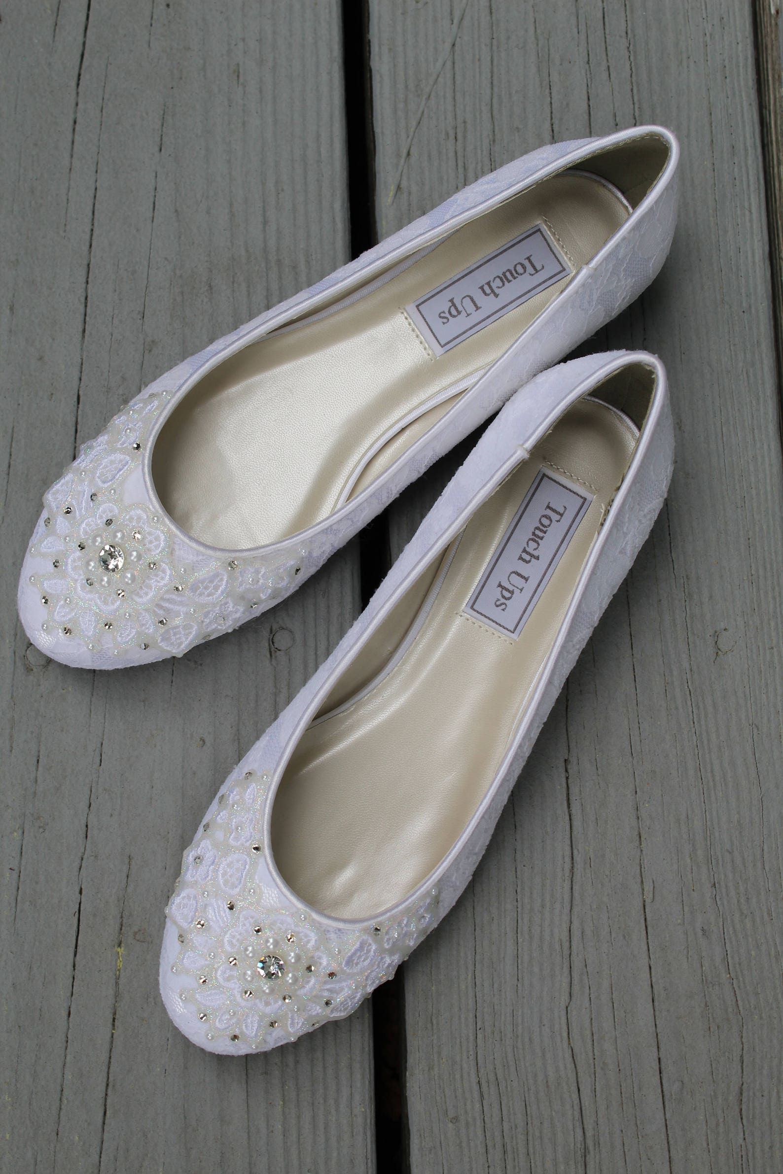 shimmer lace bridal ballet flats wedding shoes - any size - pick your own crystal color