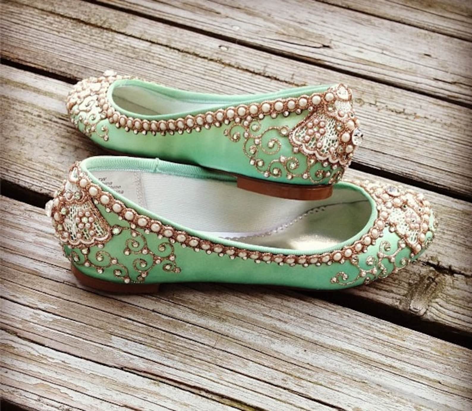 golden vines bridal ballet flats wedding shoes - any size - pick your own shoe color and crystal color