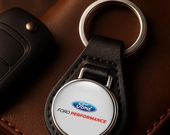 Ford Leather Keychain Personalized Leather Key Ring with Ford Logo Custom Car Keychain Gift for Him