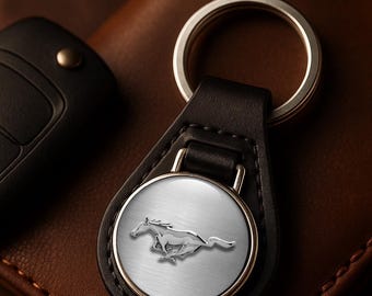 Mustang lädernyckelring Personlig lädernyckelring med Mustang-logotyp Anpassad bilnyckelring Present till honom