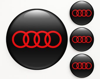 Audi Wheel Center Cap Decals Rim Hub Logo Stickers Self-Adhesive Vinyl Emblems Set of 4