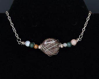 Wire Wrapped Bracelet Multicolor Stone Silver Natural Boho Earthy Repurposed Recycled