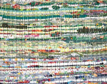 Small - 24-inch-wide Handwoven Rag Rug – upcycled accent rug from donated fabric